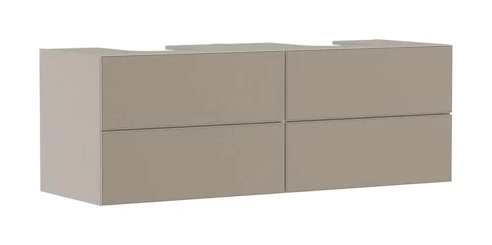 Heller Waschtischunterschrank mit vier Schubkästen, geeignet für Konsolen und Aufsatzwaschtische. Produkt von Hansgrohe, in sandbeiger Matt-Optik.